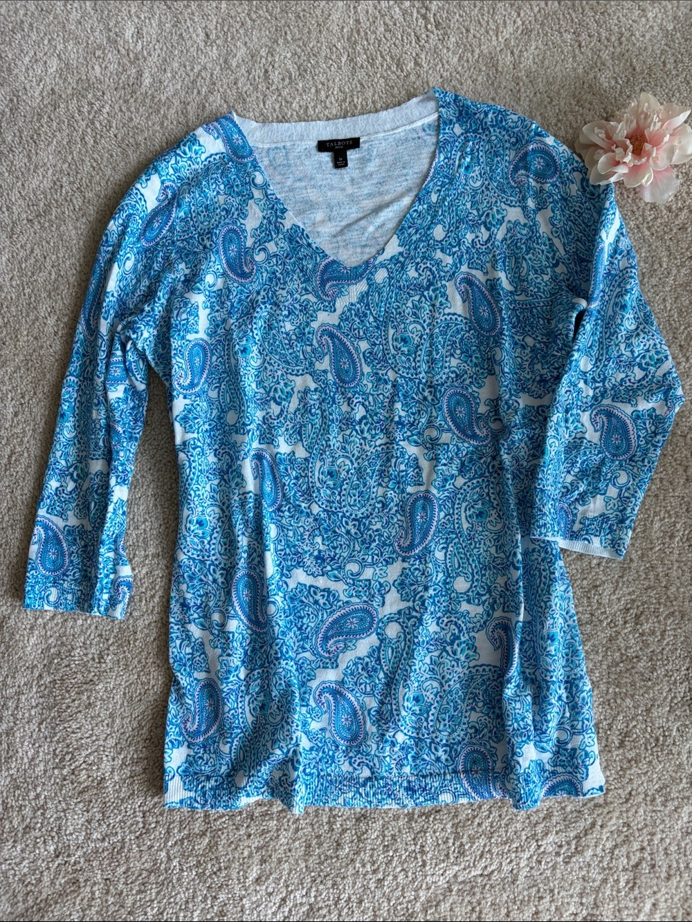 Talbots Blue Paisley V-Neck Long Sleeve Top, SP